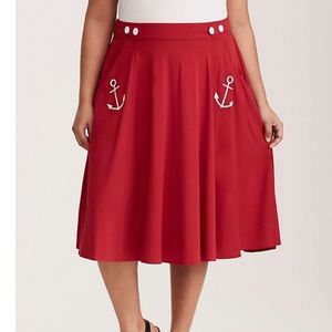 RETRO CHIC ANCHOR PRINT MIDI SWING SKIRT